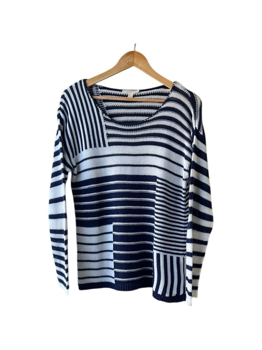 Esprit Trui Striped Navy and White Knit Sweater Large